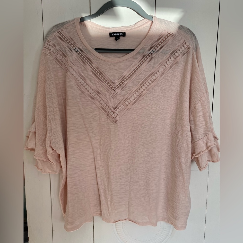 Express Ruffle Sleeve Light Pink Tee - Size XL
